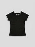 T-SHIRT COURT À MANCHES COURTES ET COL ROND NOIR