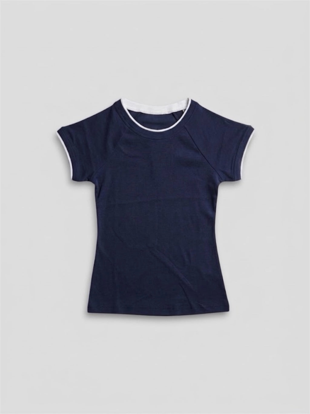 T-SHIRT COURT À MANCHES COURTES ET COL ROND BLEU NUIT