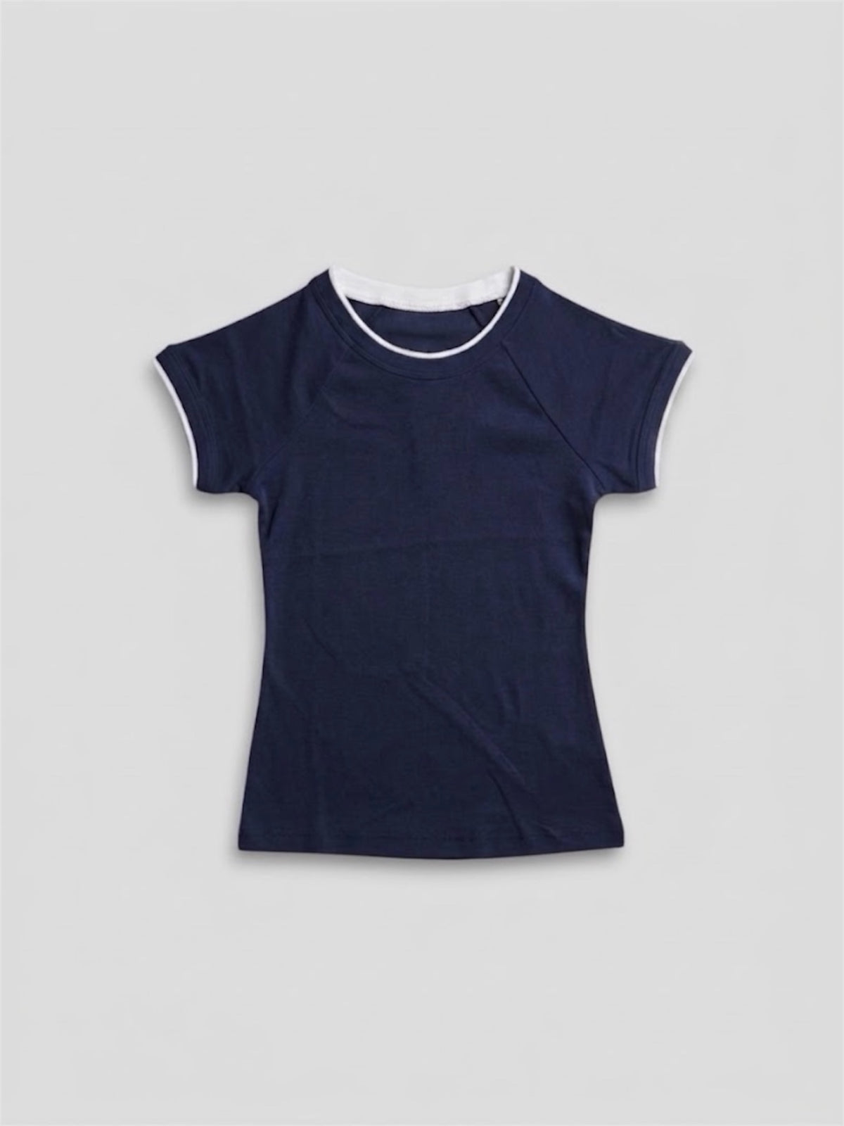 T-SHIRT COURT À MANCHES COURTES ET COL ROND BLEU NUIT