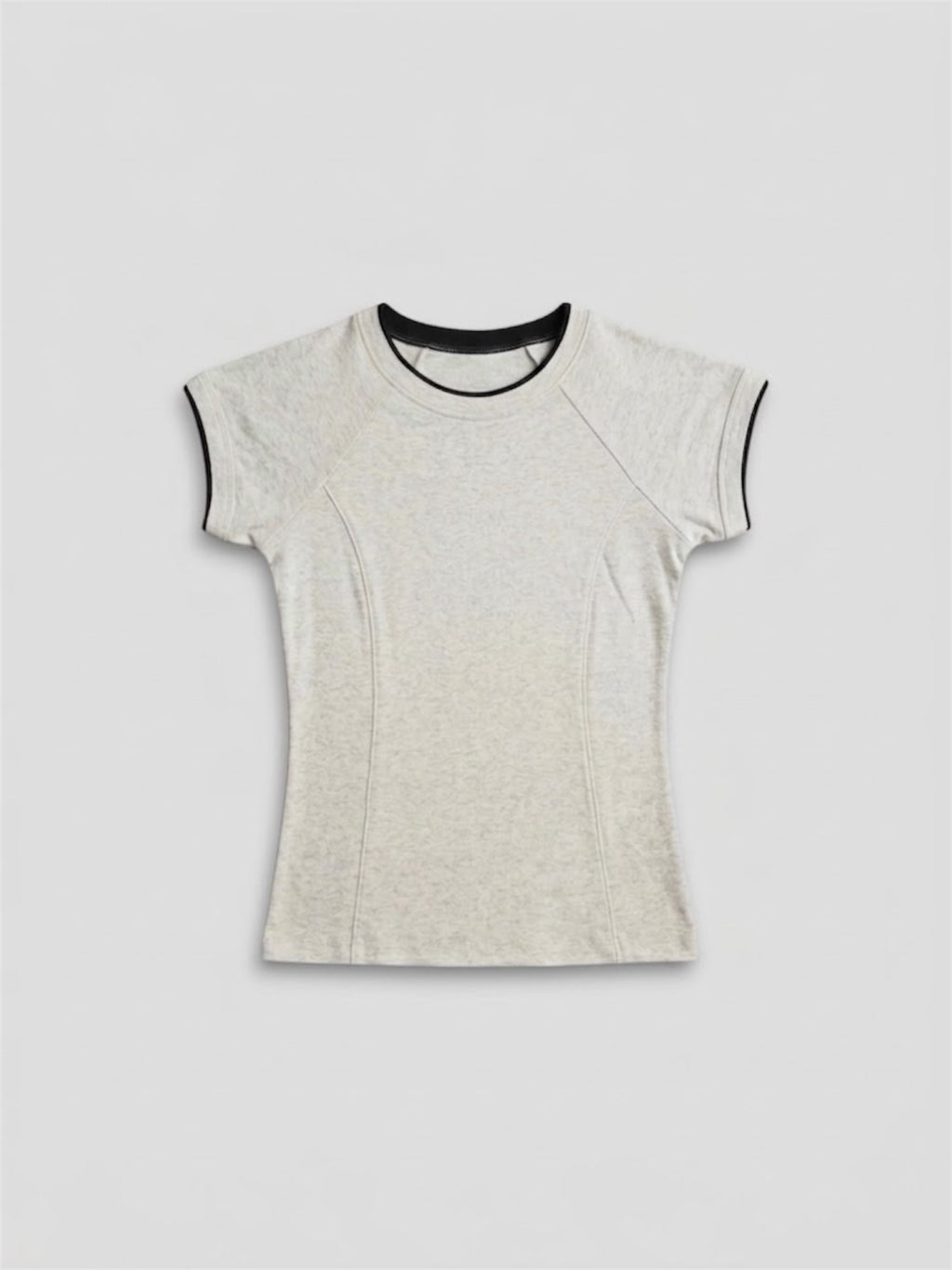 T-SHIRT COURT À MANCHES COURTES ET COL ROND GRIS CLAIR